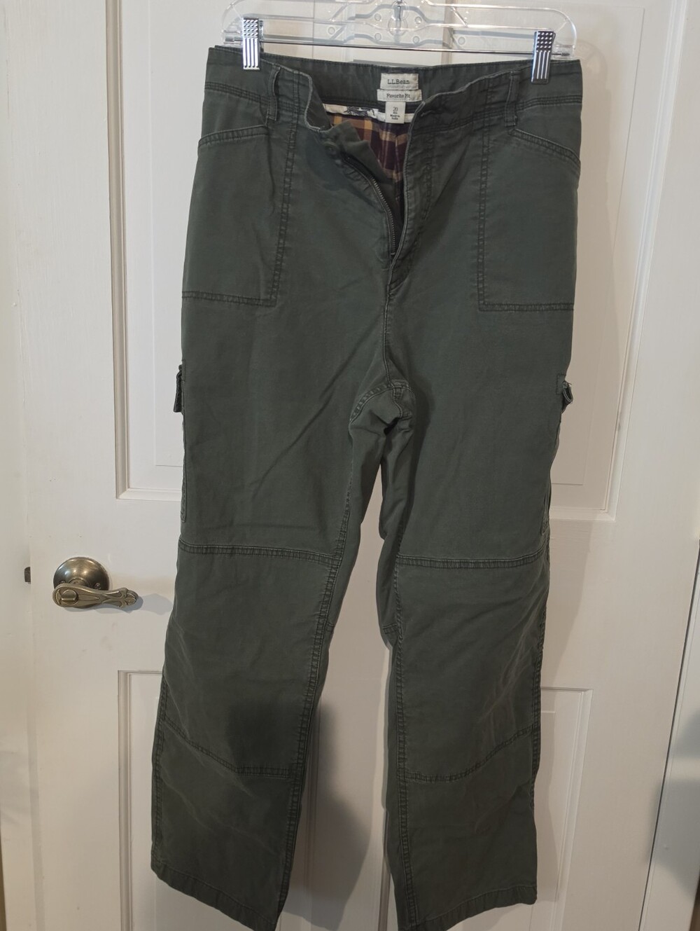 L.L. Bean Flannel Lined Cargo Pants Favorite Fit Olive Green Womens 20 Reg